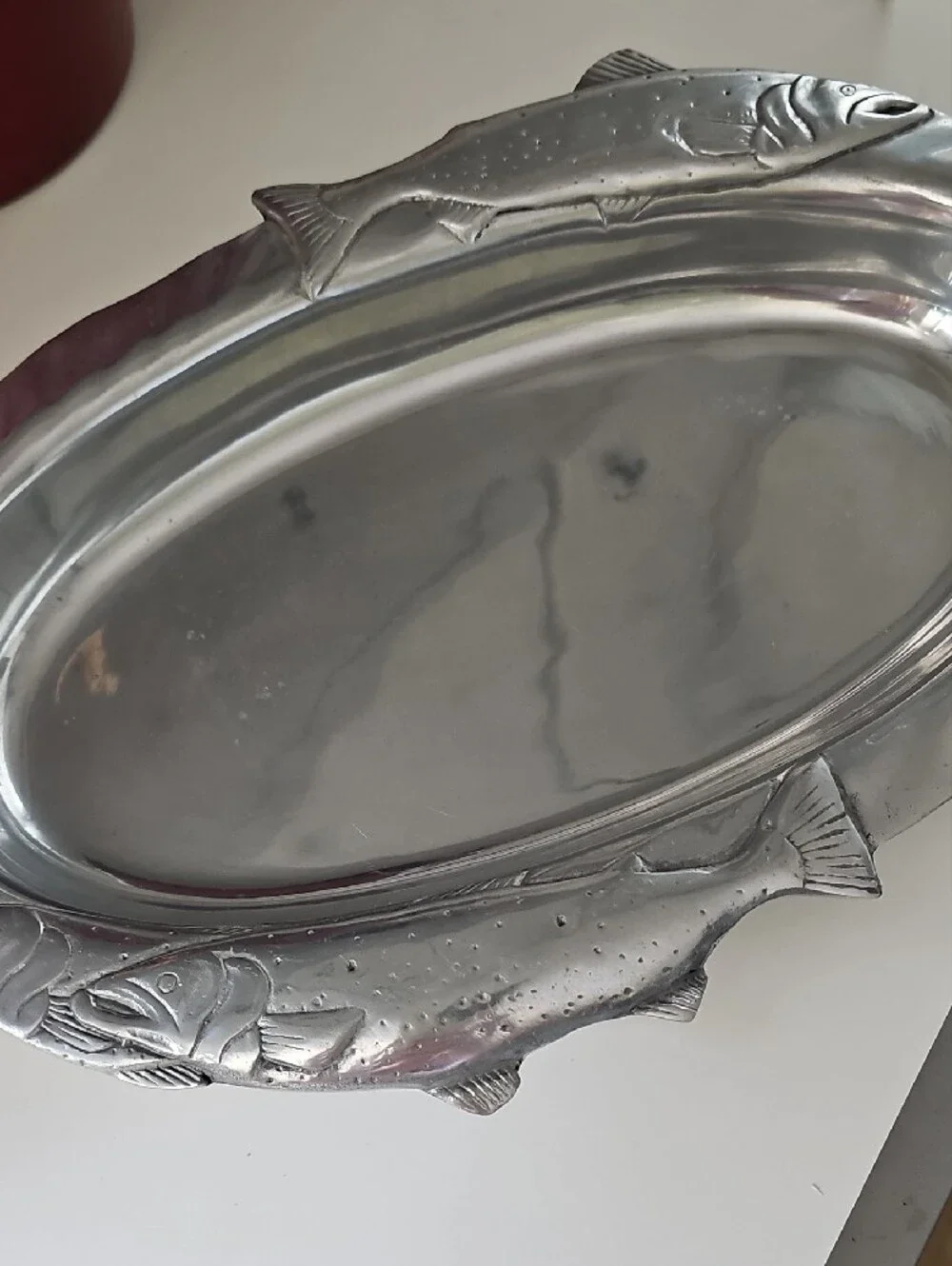 PEWTER*  Beautiful Silver Fish-Accent Oval Serving Platter - Silver**Like NEW!!!